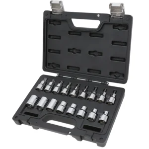 Assortimento di 17 chiavi a bussola per viti con profilo Torx® in cassetta di plastica